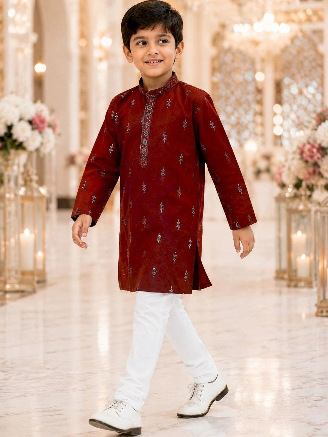 Sparklepop Boys Ethnic Motifs Embroidered Regular Thread Work Kurta with Churidar-picture-12