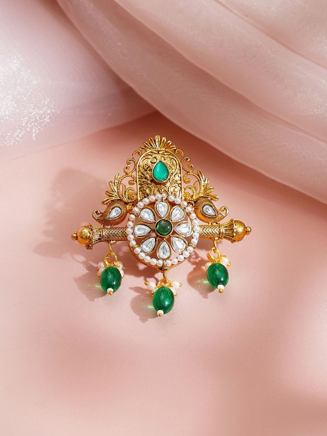 Rubans Green Plated Brass Brooch-picture-45