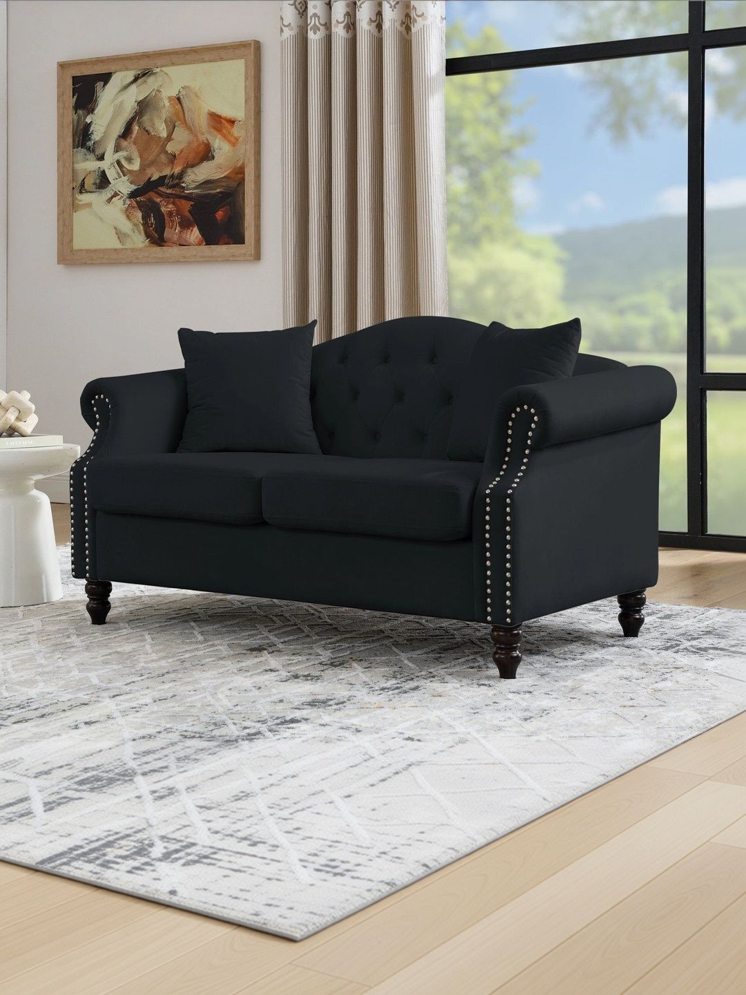 INDIAWOODMART Black Textured 2 Seater Sofa-picture-41