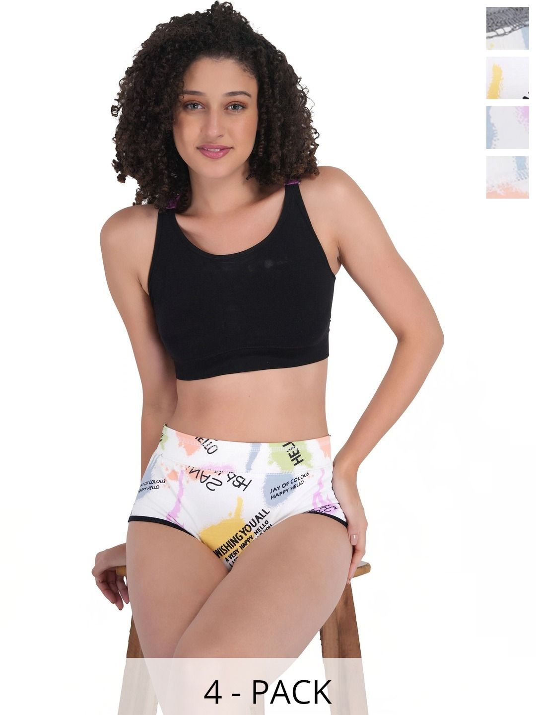 Bebron Women Pack of 4 Printed Assorted Basic Briefs-picture-13