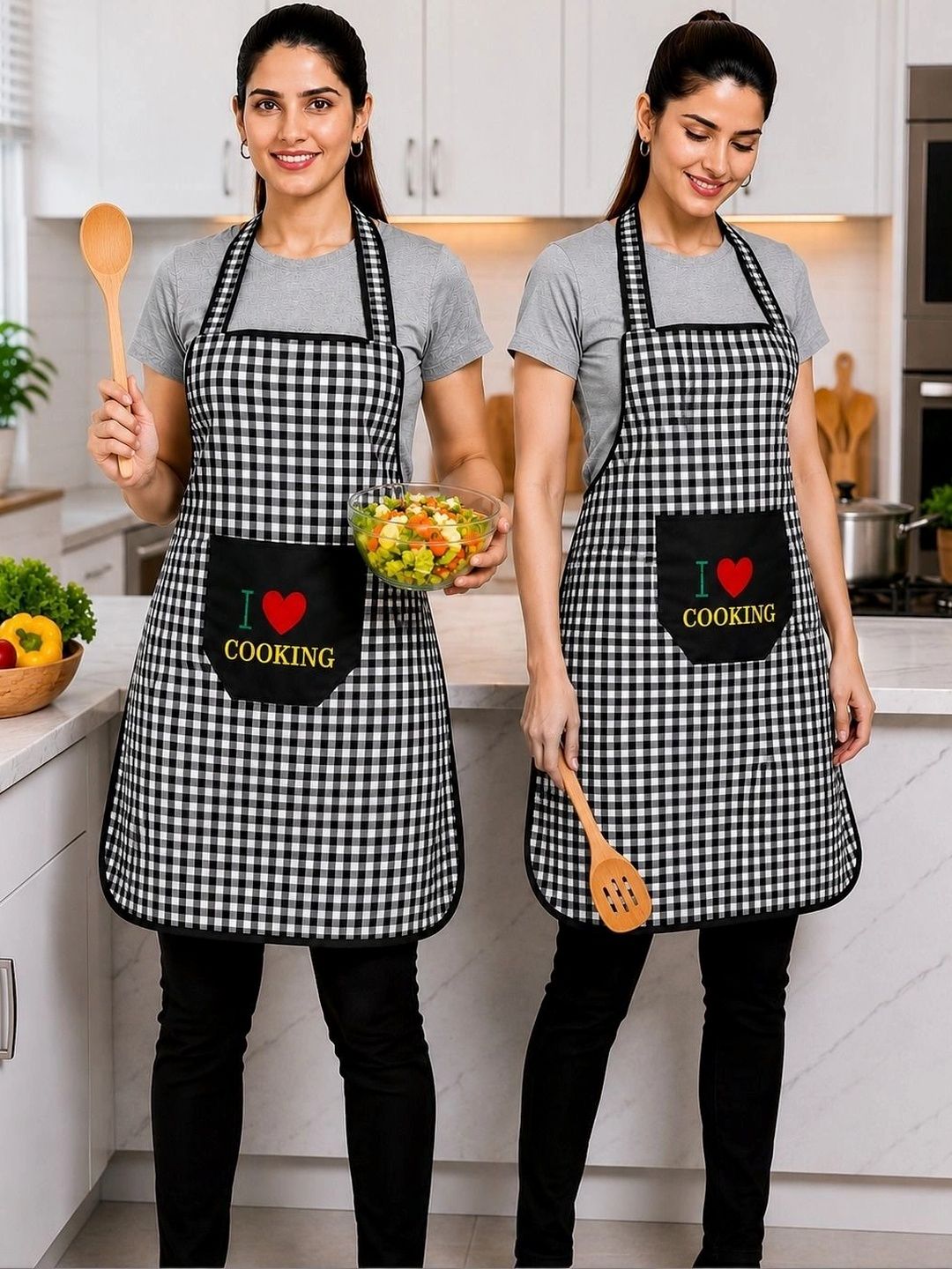 Clipron 2-Pcs Black Checked Durable & Waterproof Aprons-picture-28