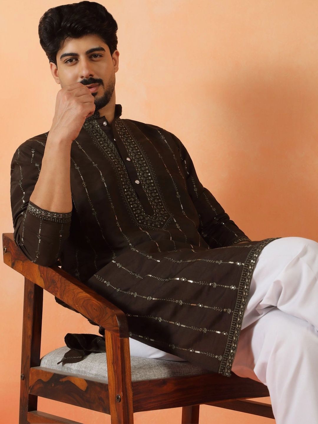 KRAFT INDIA Men Embellished Sequinned Kurta-picture-20