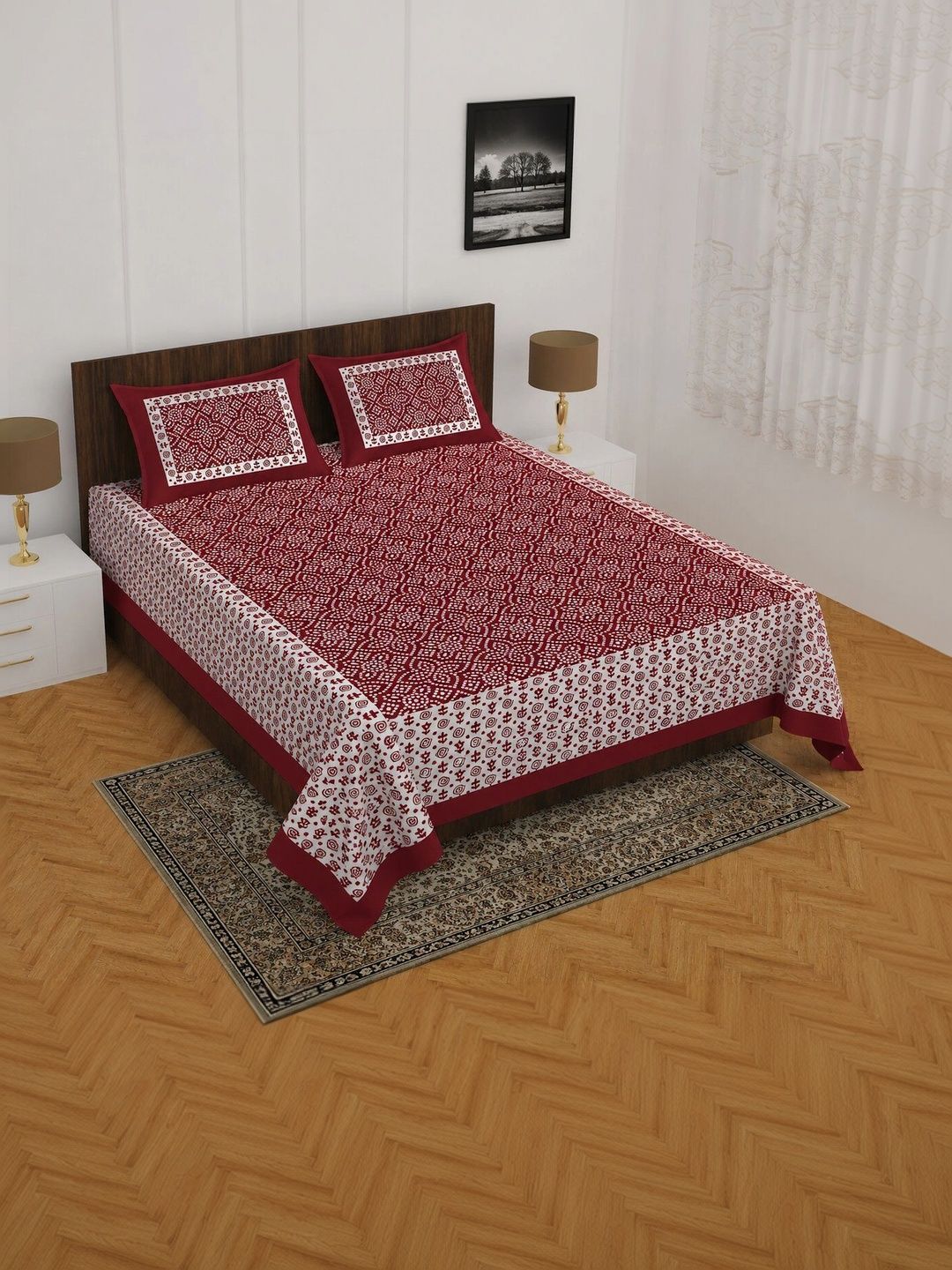TIMELESS TRENDS Maroon 144 TC Bedsheet with 2 Pillow Covers-image-22