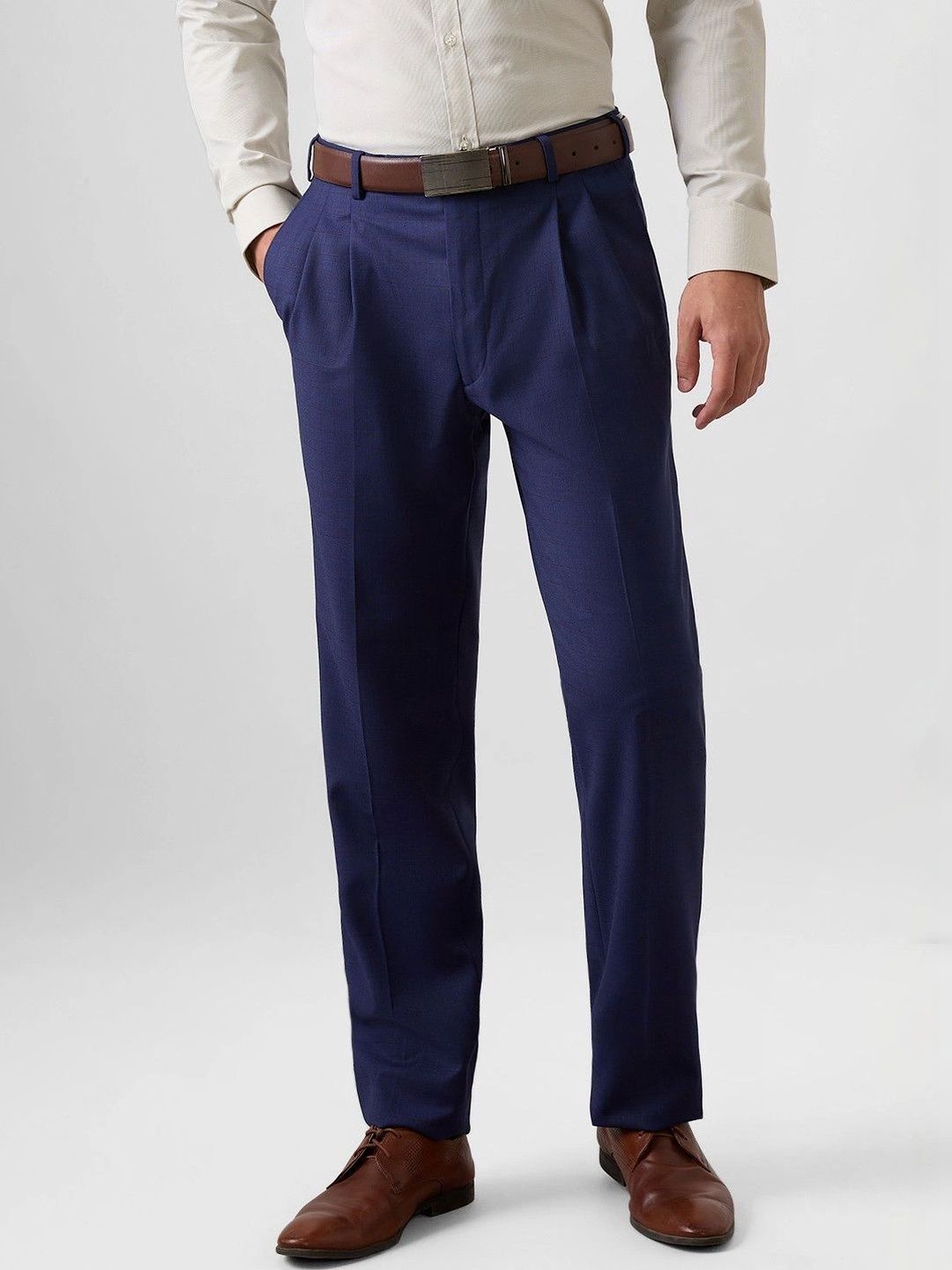 Park Avenue Men Checked Easy Wash Pleated Trousers-picture-54