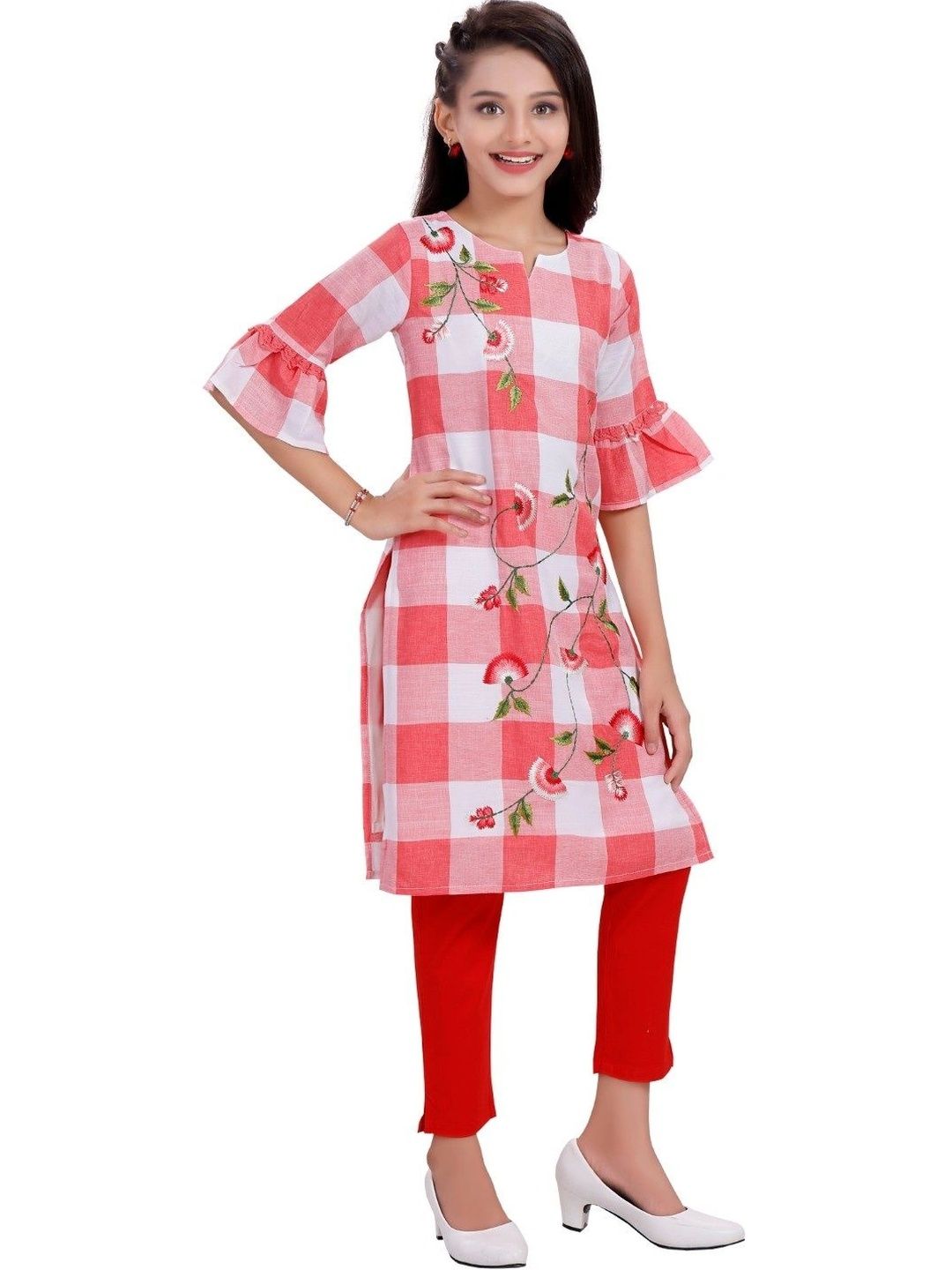 MASTARANG Girls Regular Thread Work Pure Cotton Kurta with Trousers-picture-38