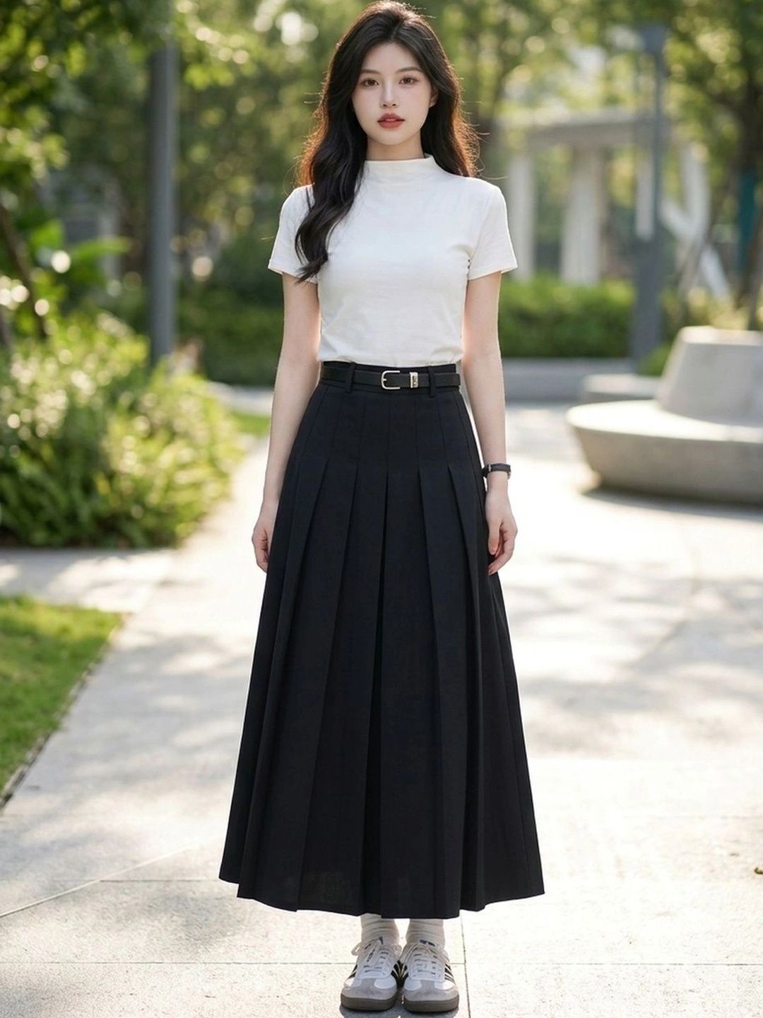 Suo Women Accordion Pleated Midi Flared Skirt-picture-40