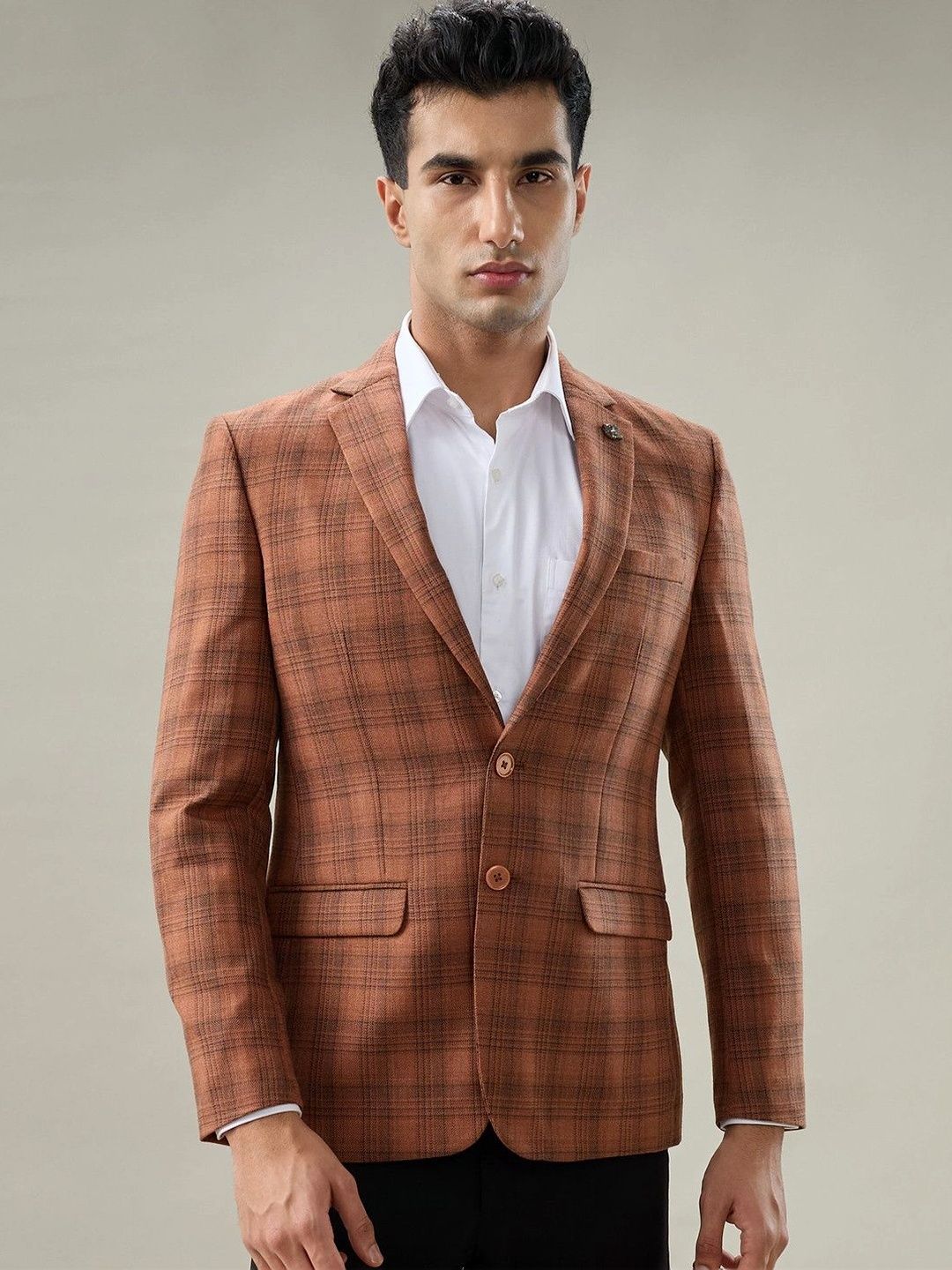 Raymond Checked Notched Lapel Single-Breasted Formal Blazer-picture-24