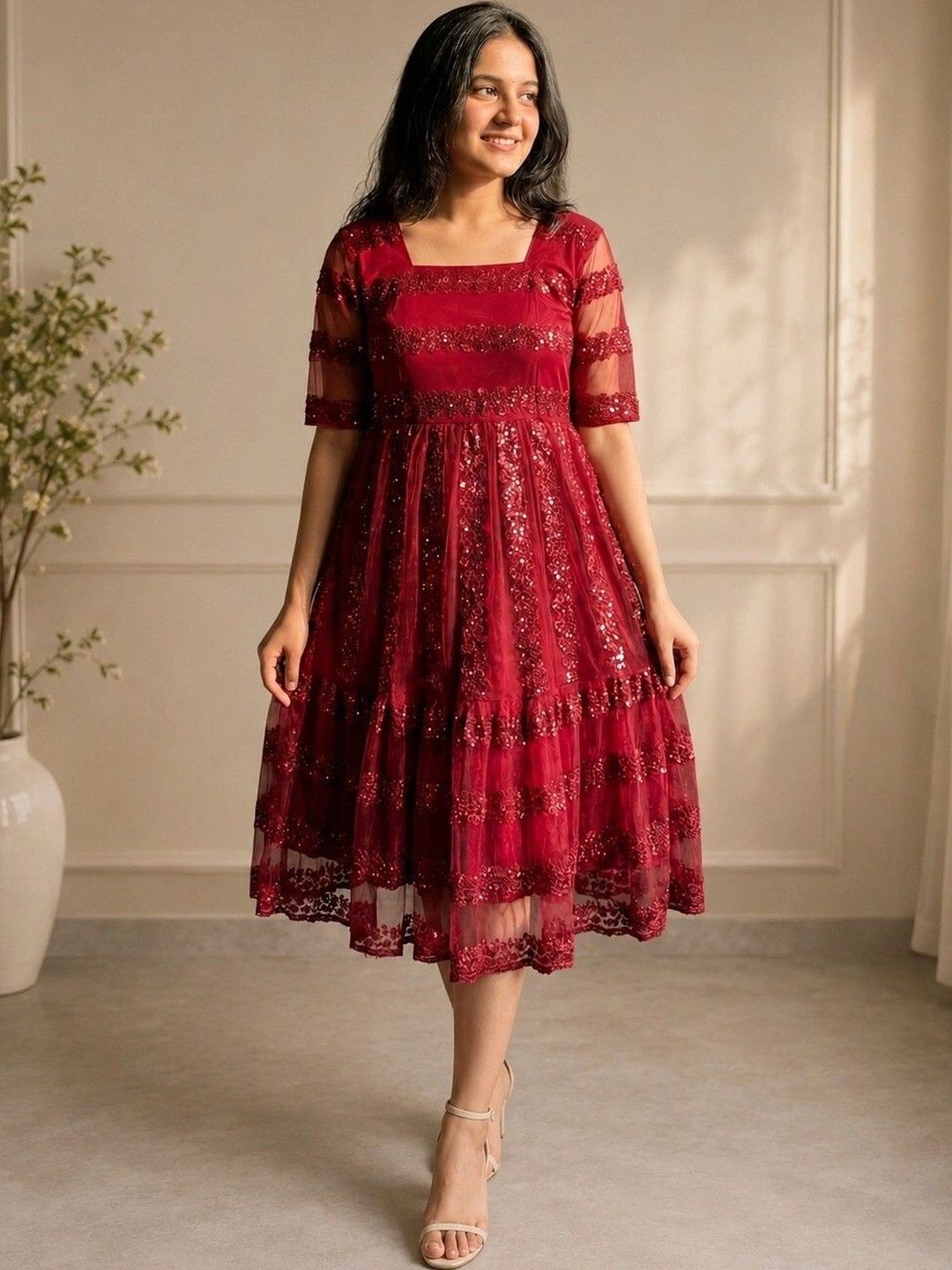 NARI DREAM Embellished Net A-Line Midi Dress-picture-40