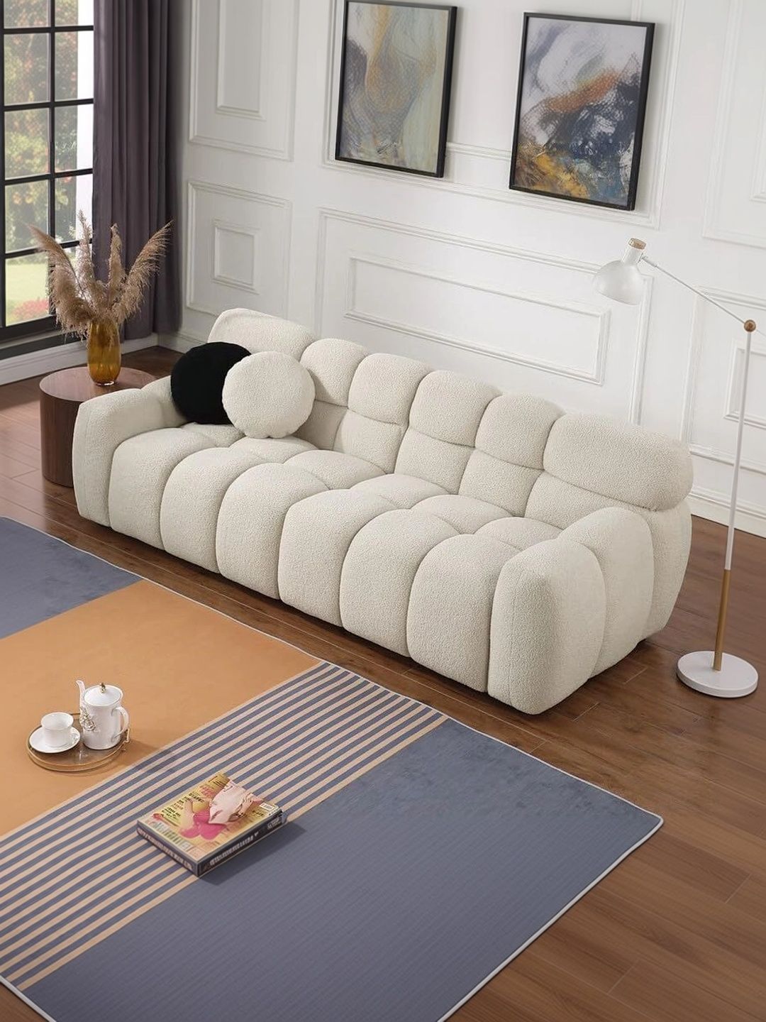 Soul craft Beige Modern Wooden Sofa With 2 Pillows-image-32