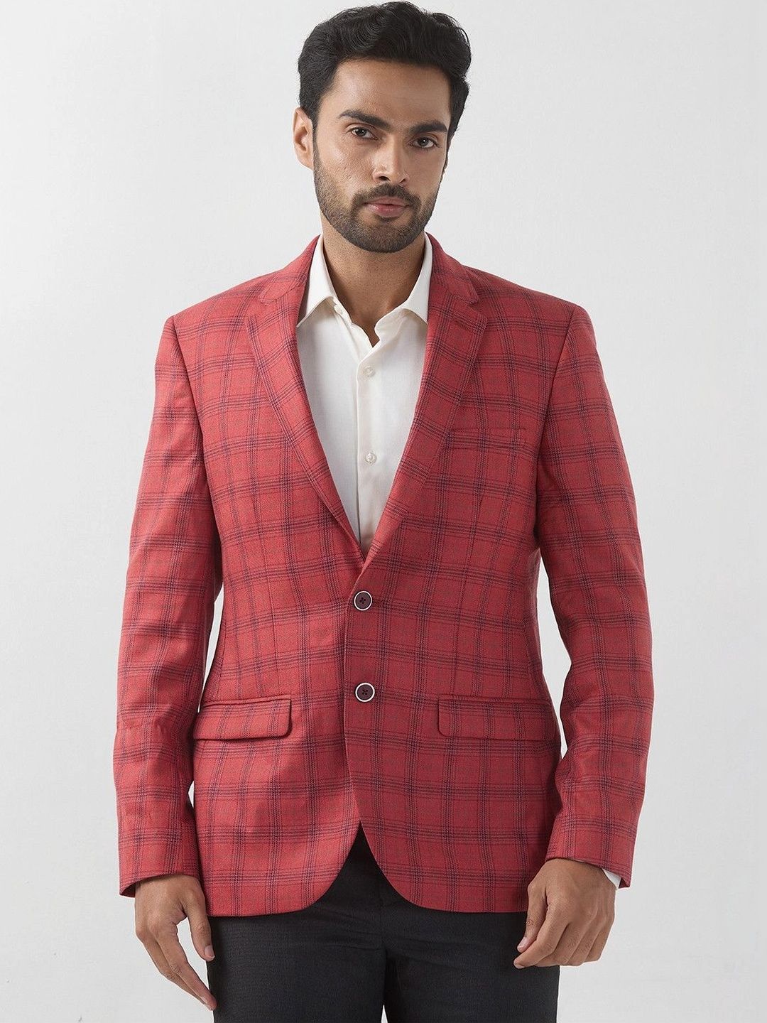 Raymond Checked Notched Lapel Single-Breasted Formal Blazer-picture-23