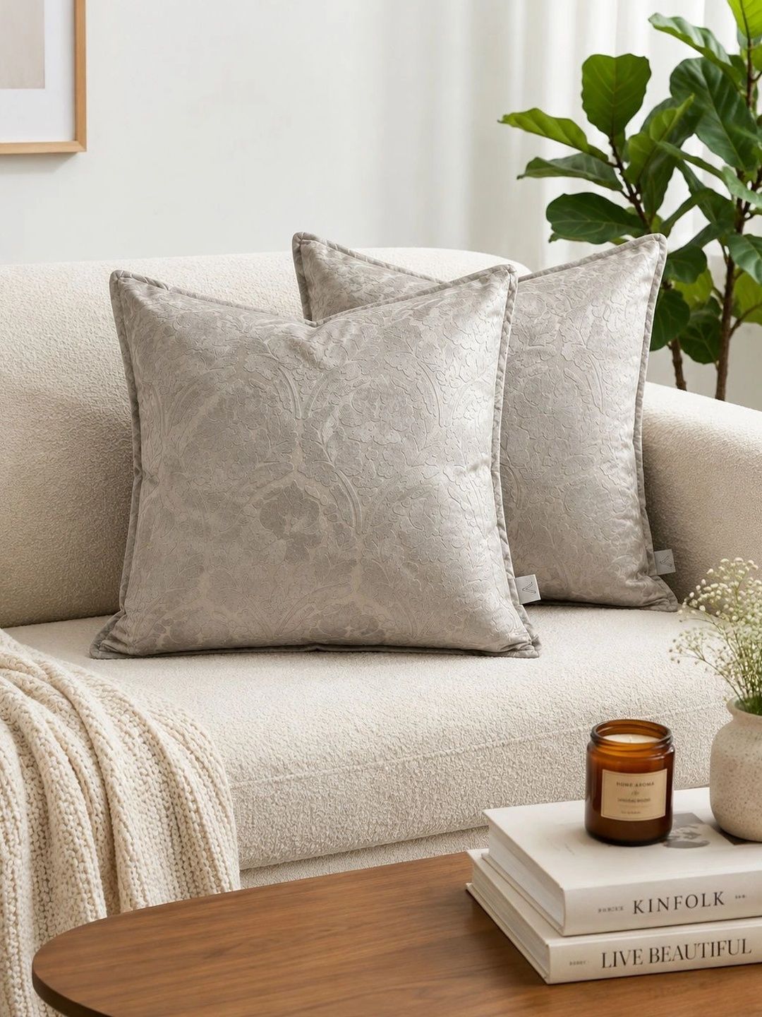 Myntra Elegant Homes Grey Set of 2 Fibre Filled Cotton Pillow-picture-48