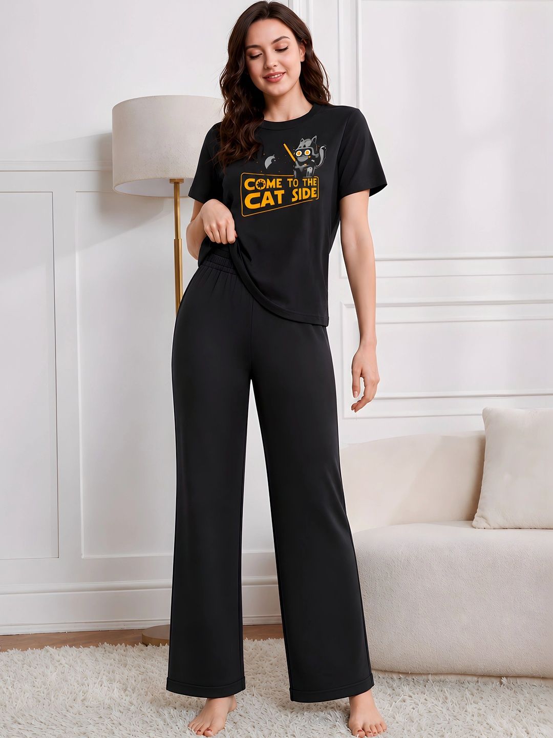 ELVIA Cotton Printed T-shirt with Trousers-picture-44