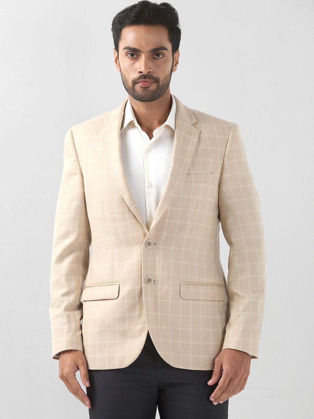 Raymond Checked Notched Lapel Single-Breasted Formal Blazer-picture-27