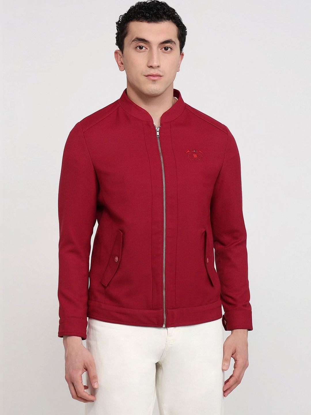 Raymond Men Mock Collar Open Front Jacket-image-20
