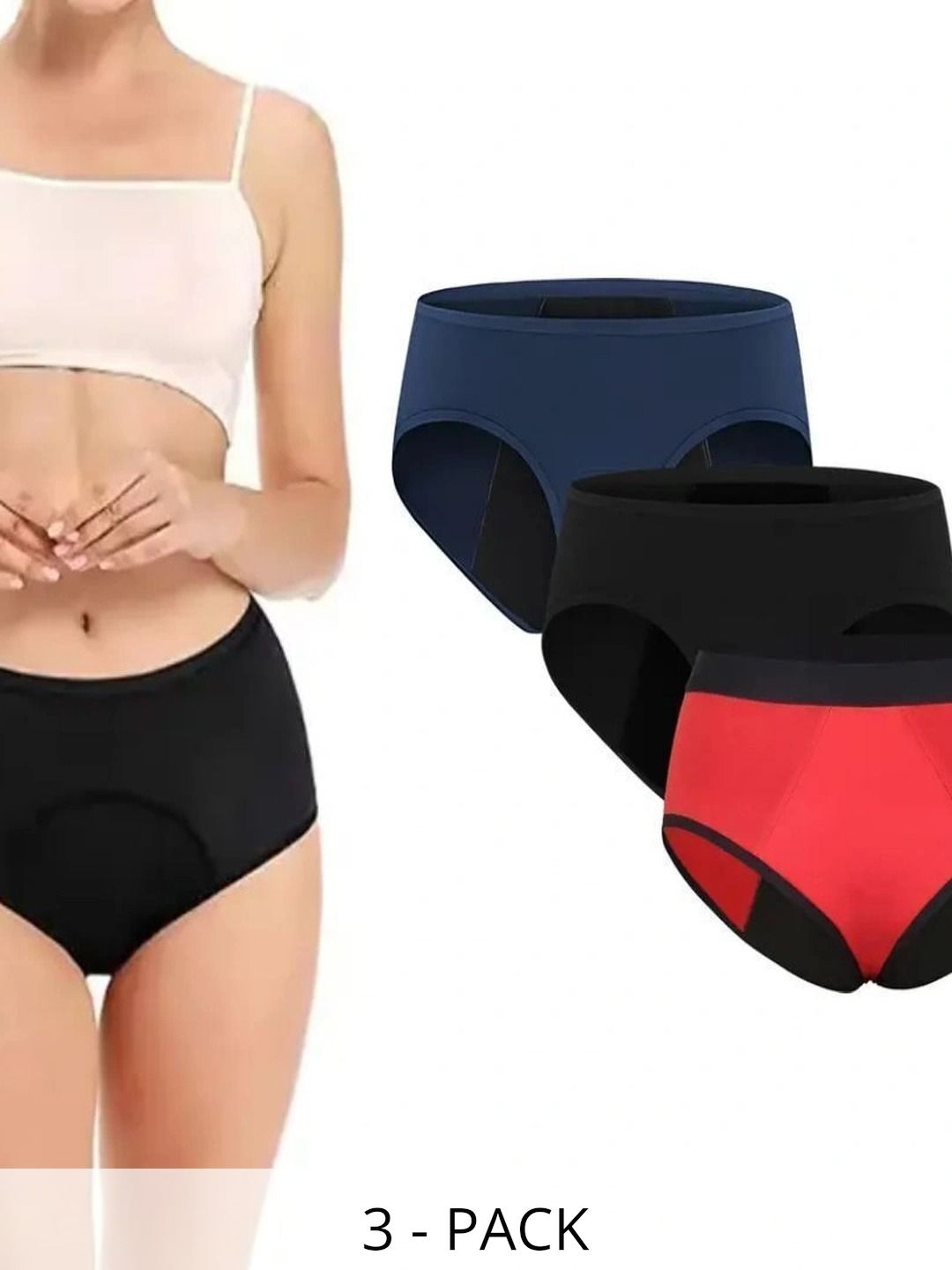 Bebron Women Pack of 3 Assorted Cotton Period Briefs-picture-12
