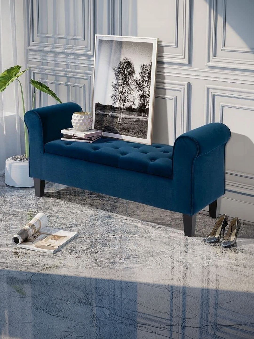 INDIAWOODMART Blue Self Design Sheesham Wood Lounge Chair-image-35