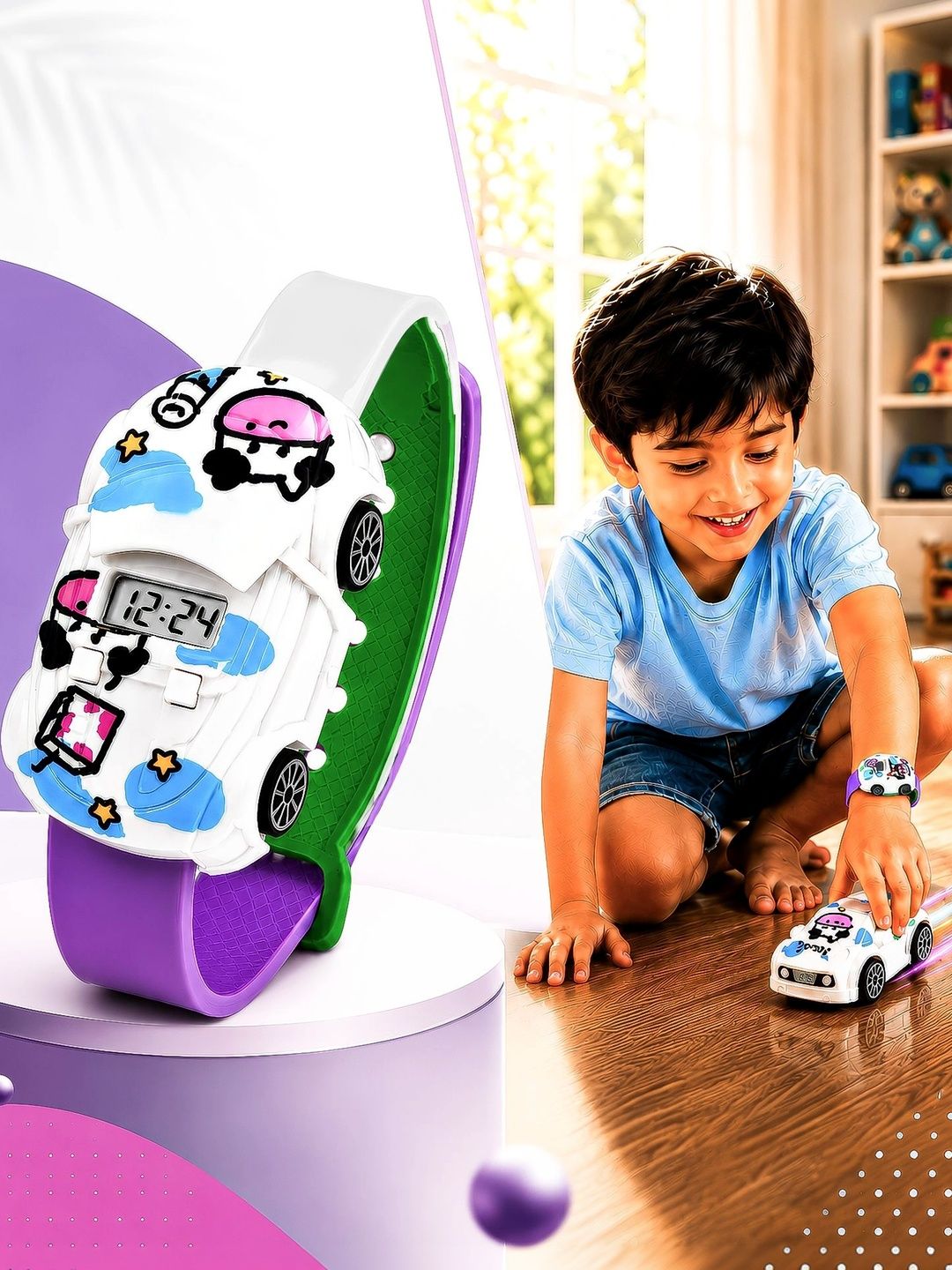LOOKHAA Unisex Kids Printed Dial & Straps Digital Calendar Watch LOOKCAR_C3_WHITE-picture-54
