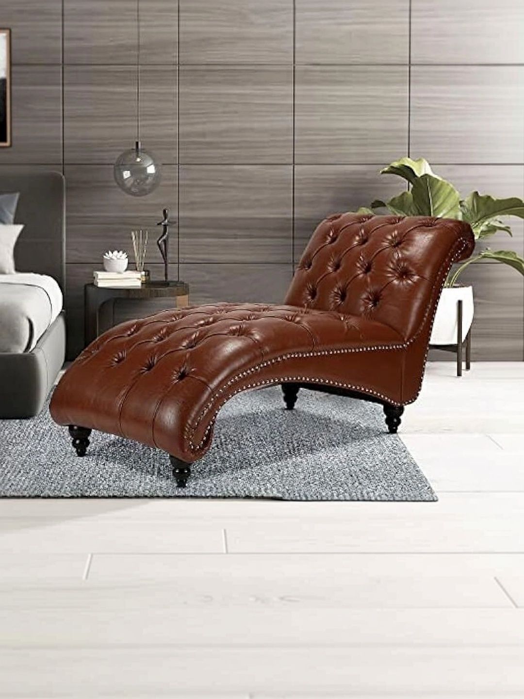 Soul craft Brown Self Design Leatherette Lounge Chair-image-49