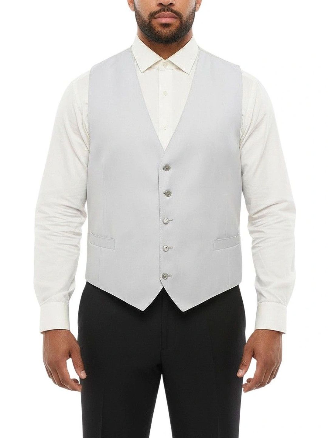 Corneliani Light Grey Solid Waistcoat-picture-17