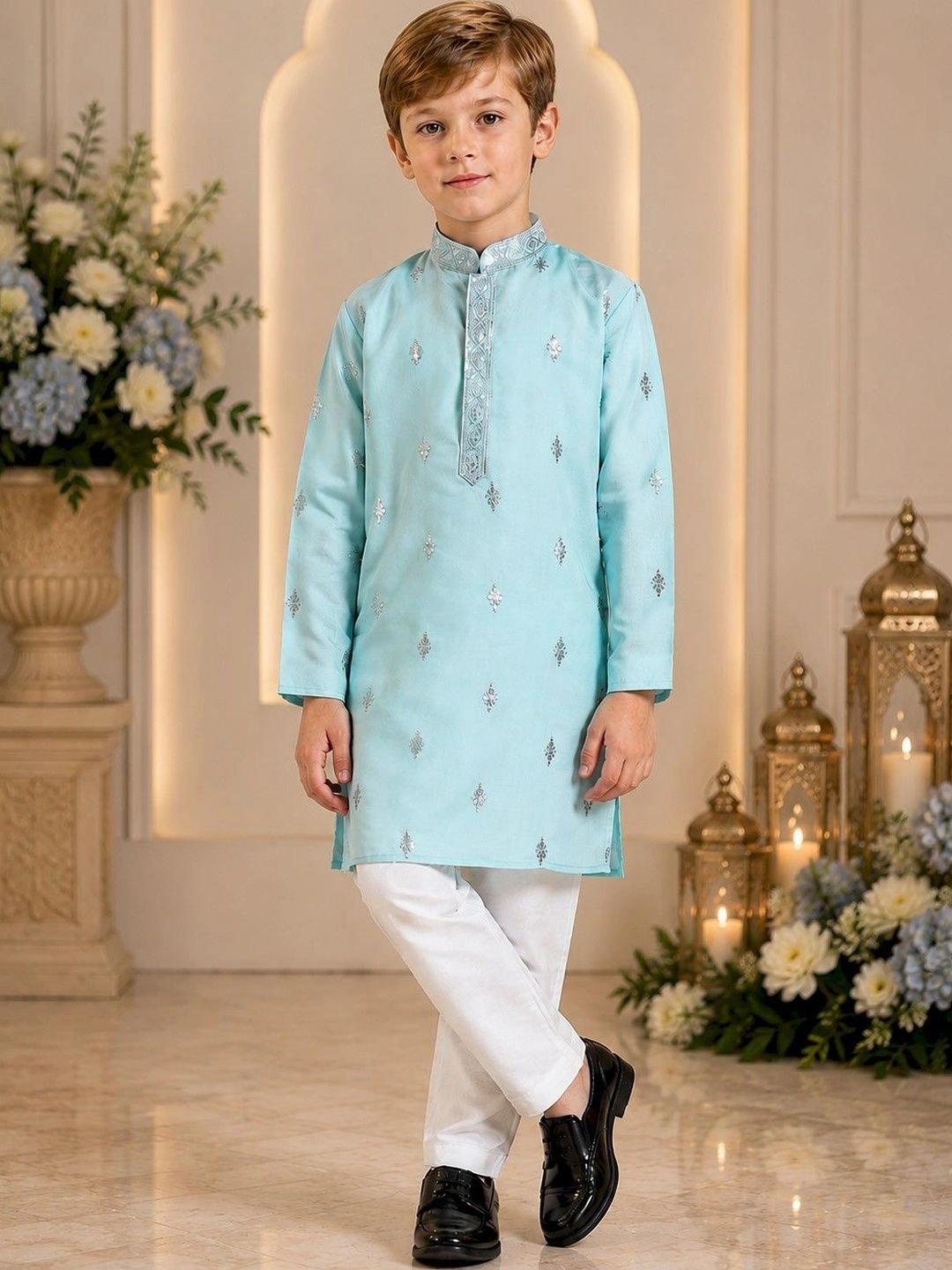Sparklepop Boys Ethnic Motifs Embroidered Regular Kurta with Pyjamas-picture-10