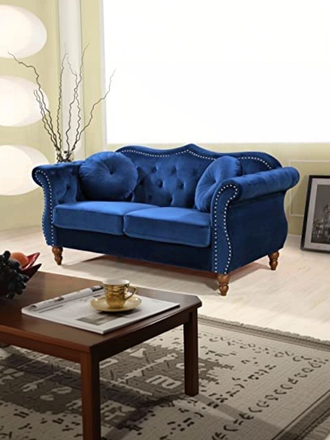 INDIAWOODMART Blue Textured 2 Seater Sofa-picture-38