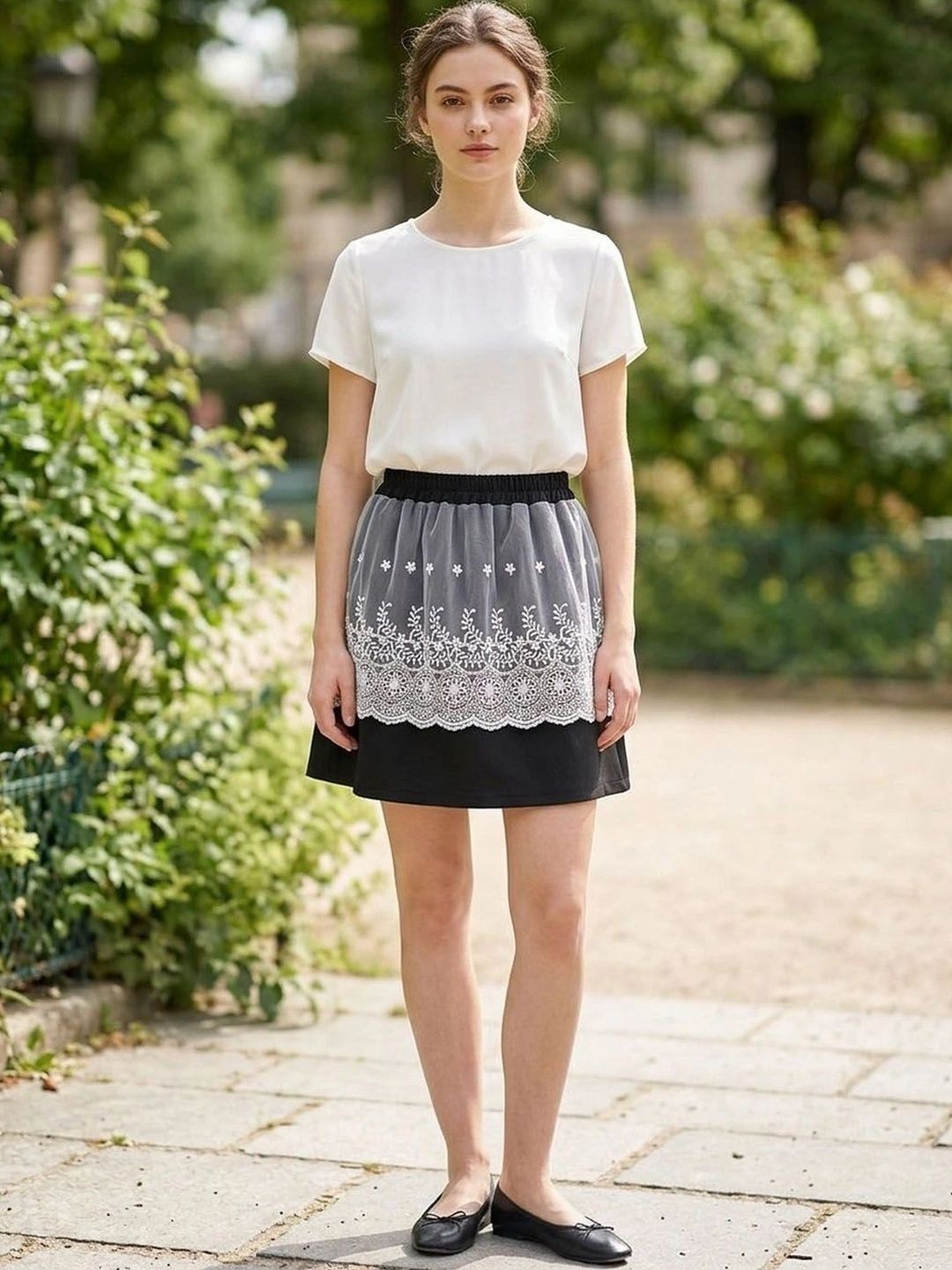 Suo Women Embellished Lace Frills Bows and Ruffles Mini A-Line Skirt-picture-14