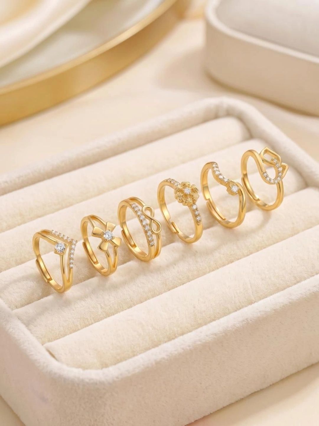 DIVASTRI Women Set of 6 Gold-Plated American Diamond Finger Ring-picture-44