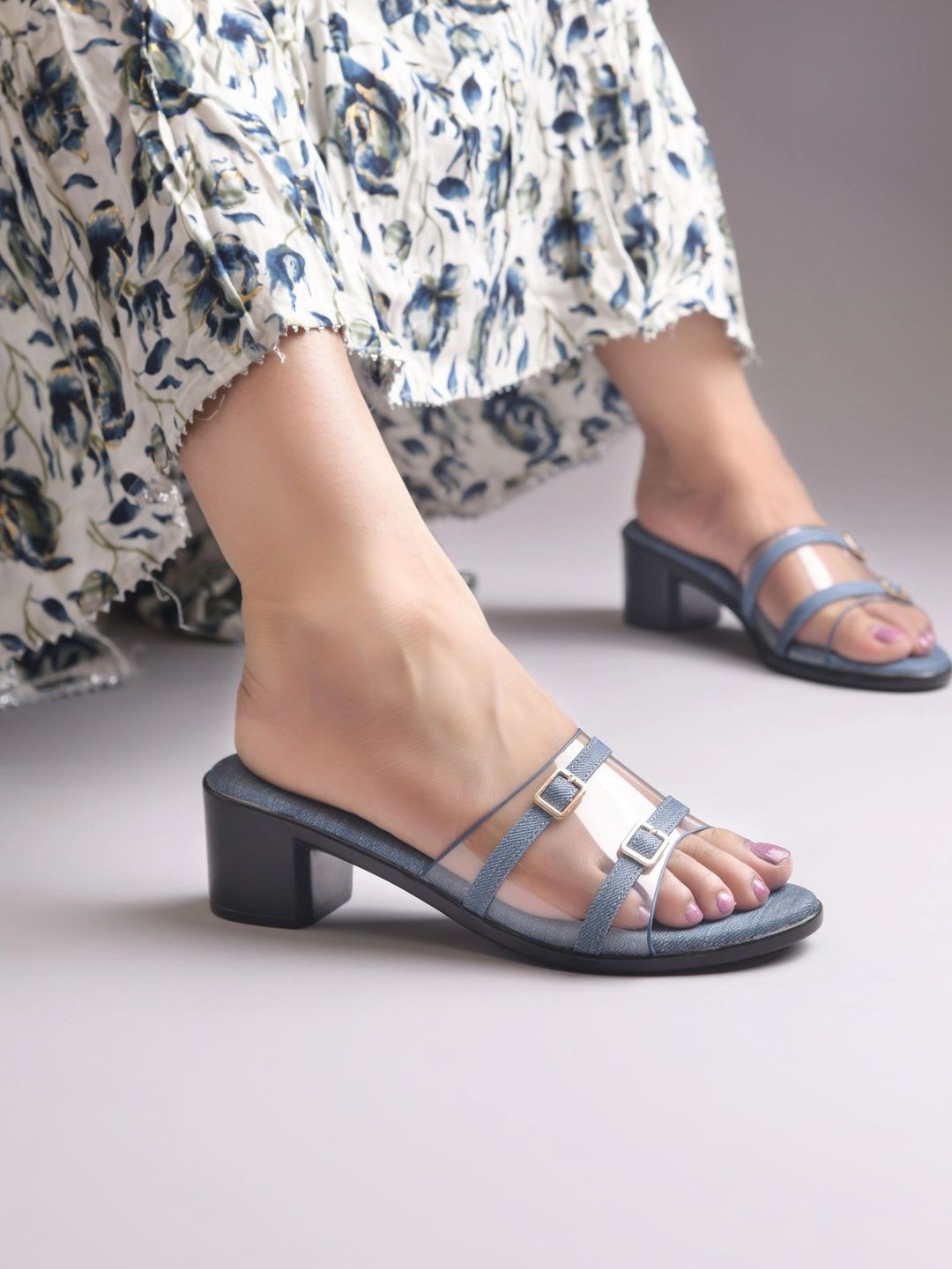Padchin Textured PU Block Mules with Buckles-picture-41