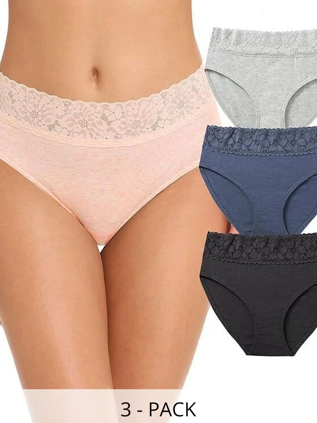 Bebron Women Pack of 3 Lace Assorted Hipster Briefs-picture-40