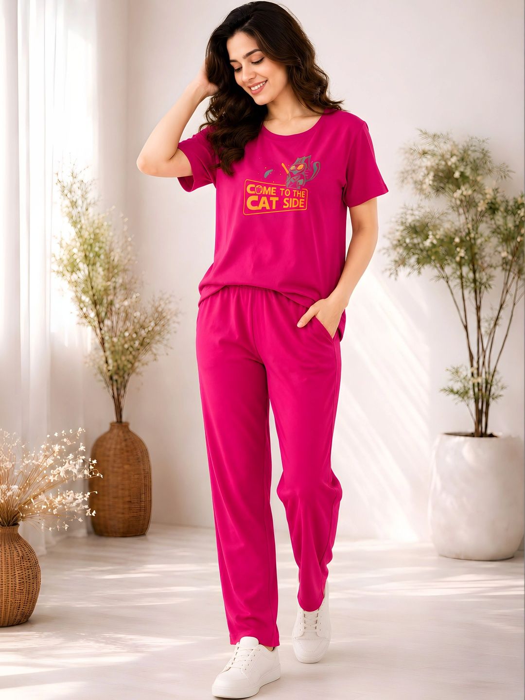 ELVIA Cotton Printed T-shirt with Trousers-image-17