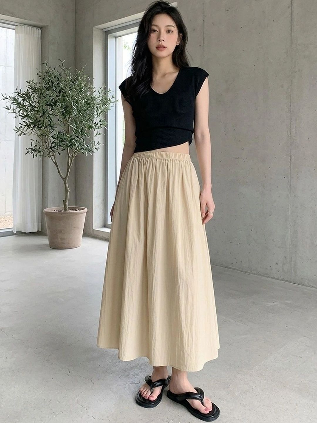 Suo Women Maxi Flared Skirt-picture-34