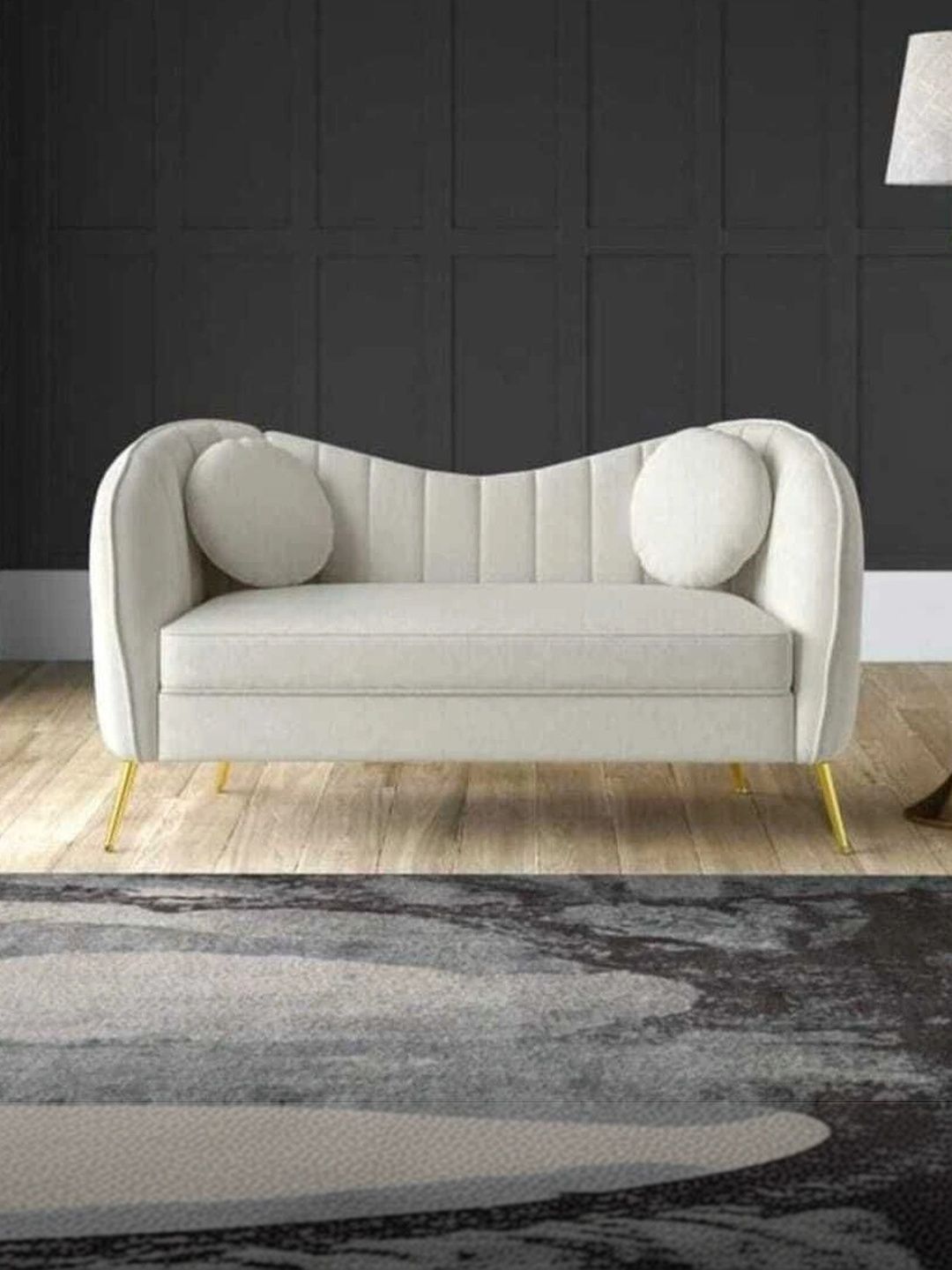 INDIAWOODMART White Curved Design 2 Seater Sofa-picture-30