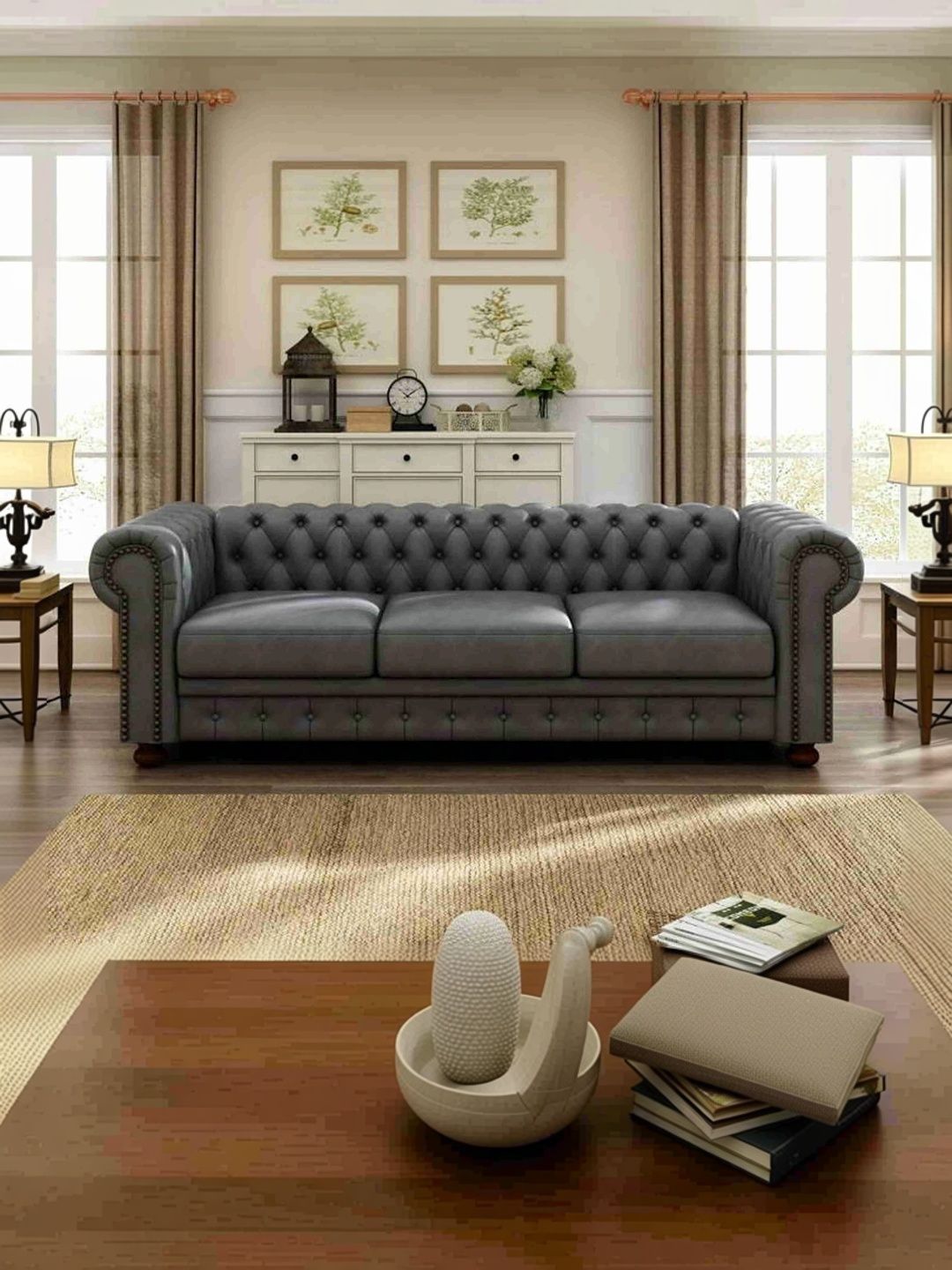 INDIAWOODMART Grey 3 Seater Sofa-picture-34