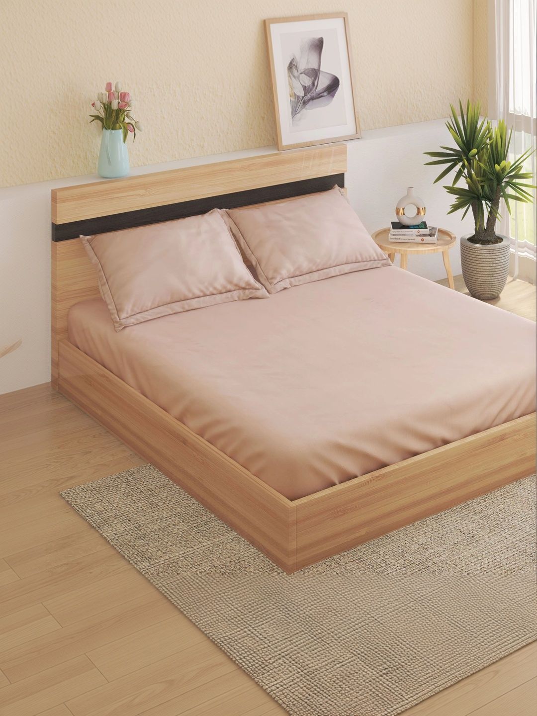Home Centre Beige 144 TC Queen Bedsheet with 2 Pillow Covers-picture-13
