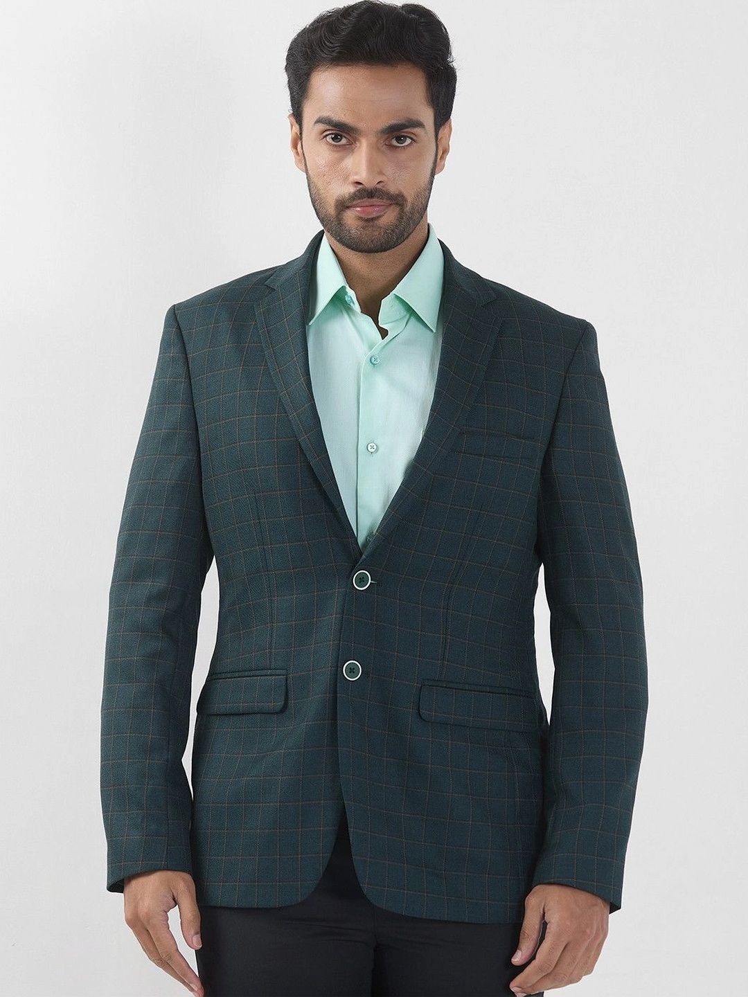 Raymond Checked Notched Lapel Single-Breasted Formal Blazer-picture-37