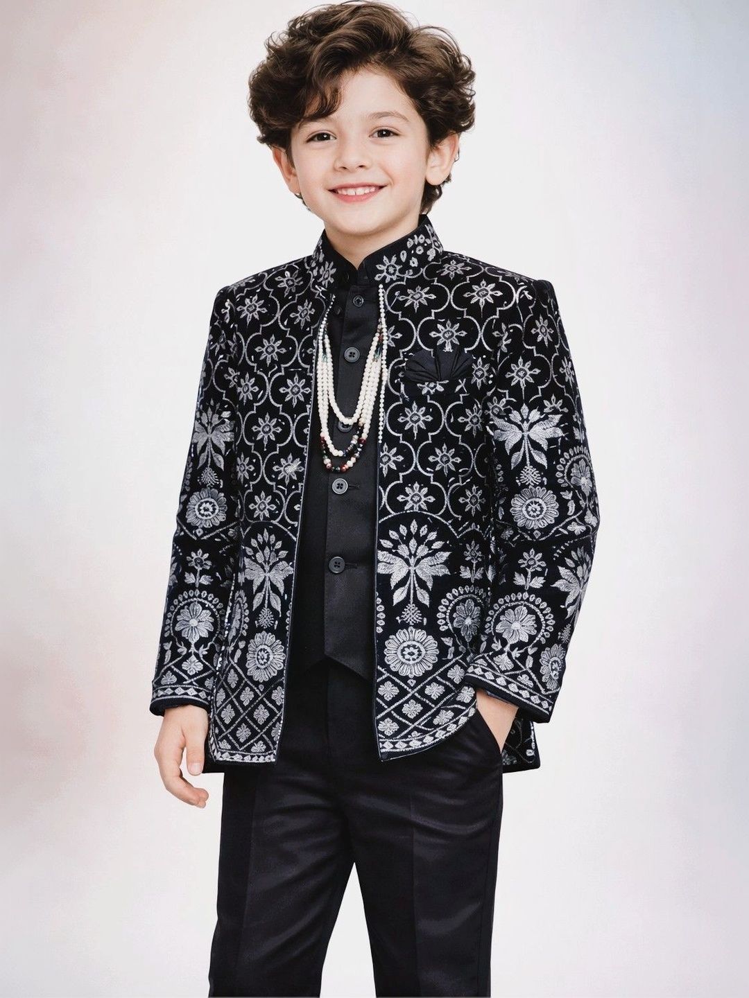 Rajkuwar Boys Self Designed Mandarin Collar Suits-image-48