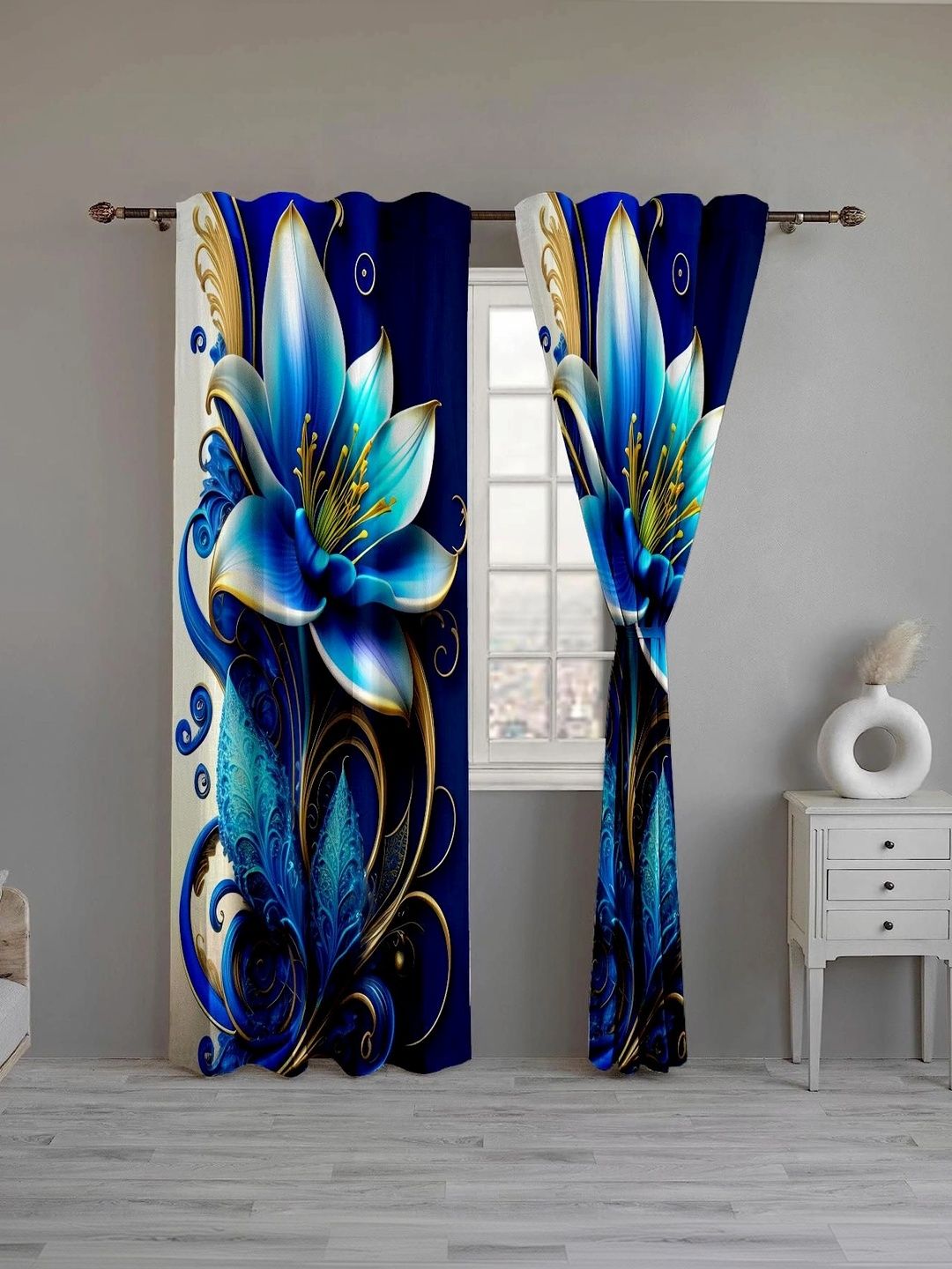 CURTAINRY Blue Floral Door Curtain-image-27