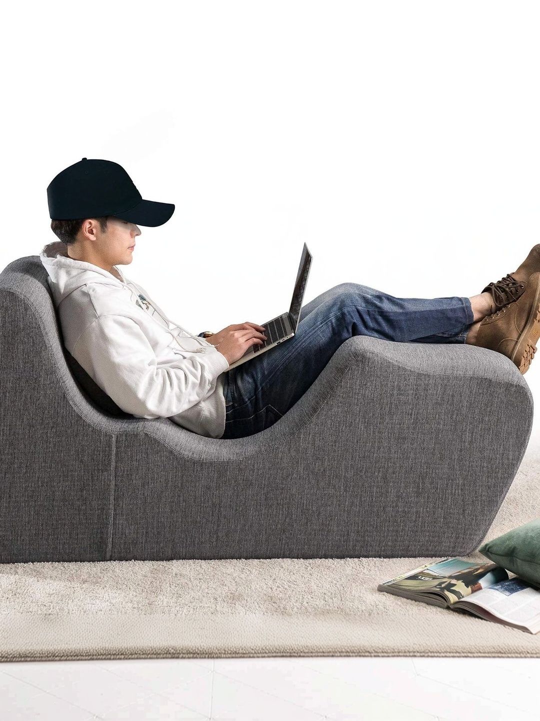 INDIAWOODMART Grey Self Design Sheesham Wood Lounge Chair-picture-40