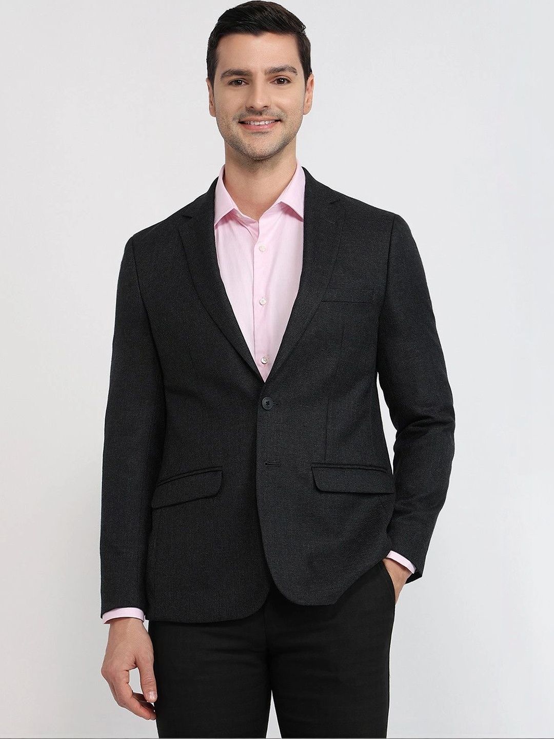 Raymond Self Design Notched Lapel Single-Breasted Formal Blazer-picture-29