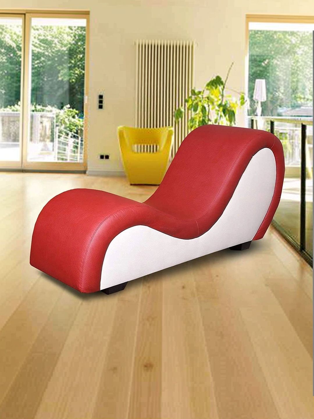 INDIAWOODMART Red Self Design Sheesham Wood Lounge Chair-picture-31