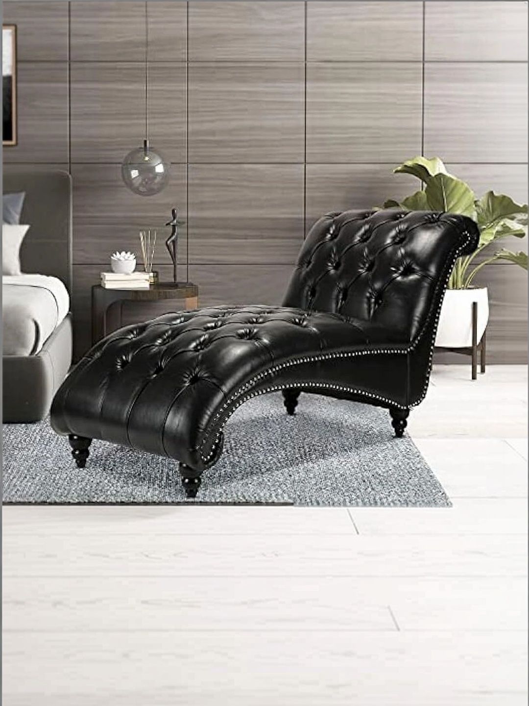 INDIAWOODMART Black Self Design Leatherette Lounge Chair-image-48