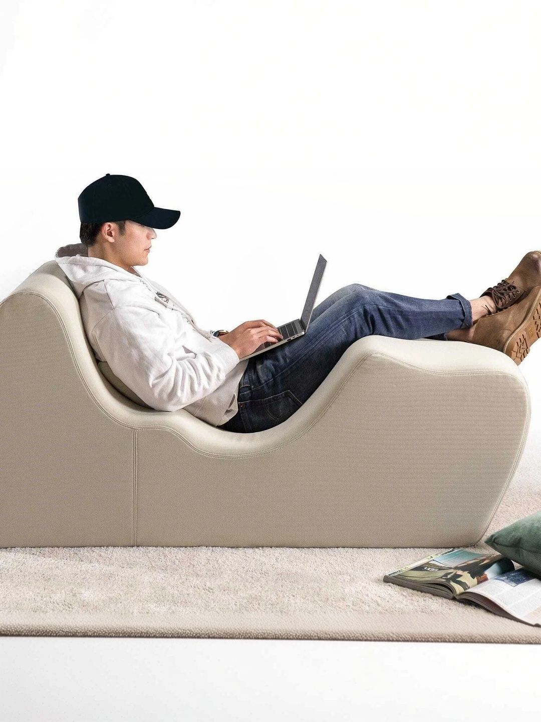 INDIAWOODMART Beige Self Design Sheesham wood Lounge Chair-picture-23