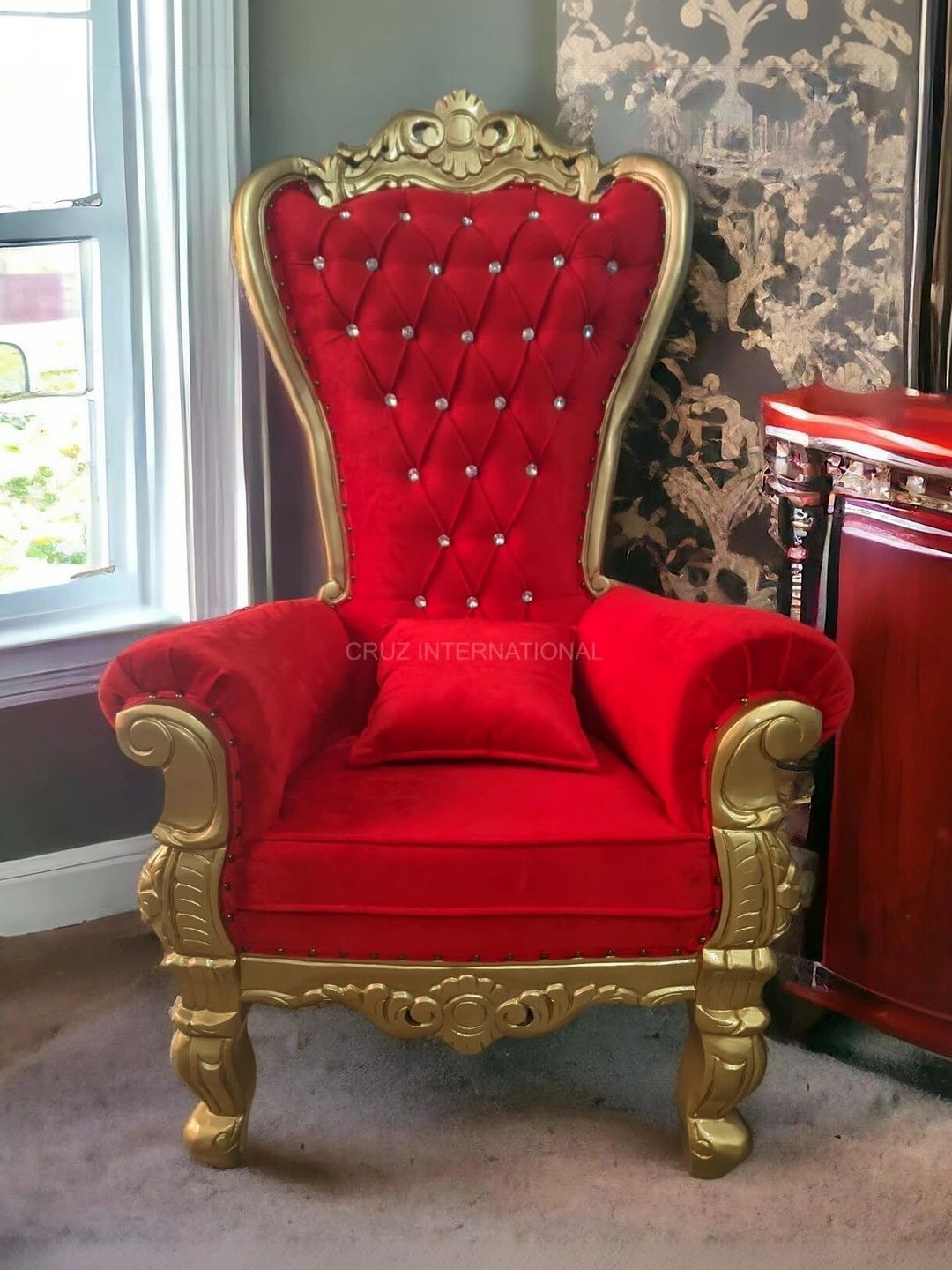 INDIAWOODMART Red Self Design Engineered wood Lounge Chair-picture-37