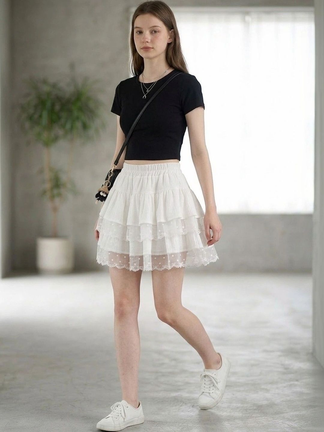 Suo Women Geometric Tiered Mini Flared Skirt-picture-32