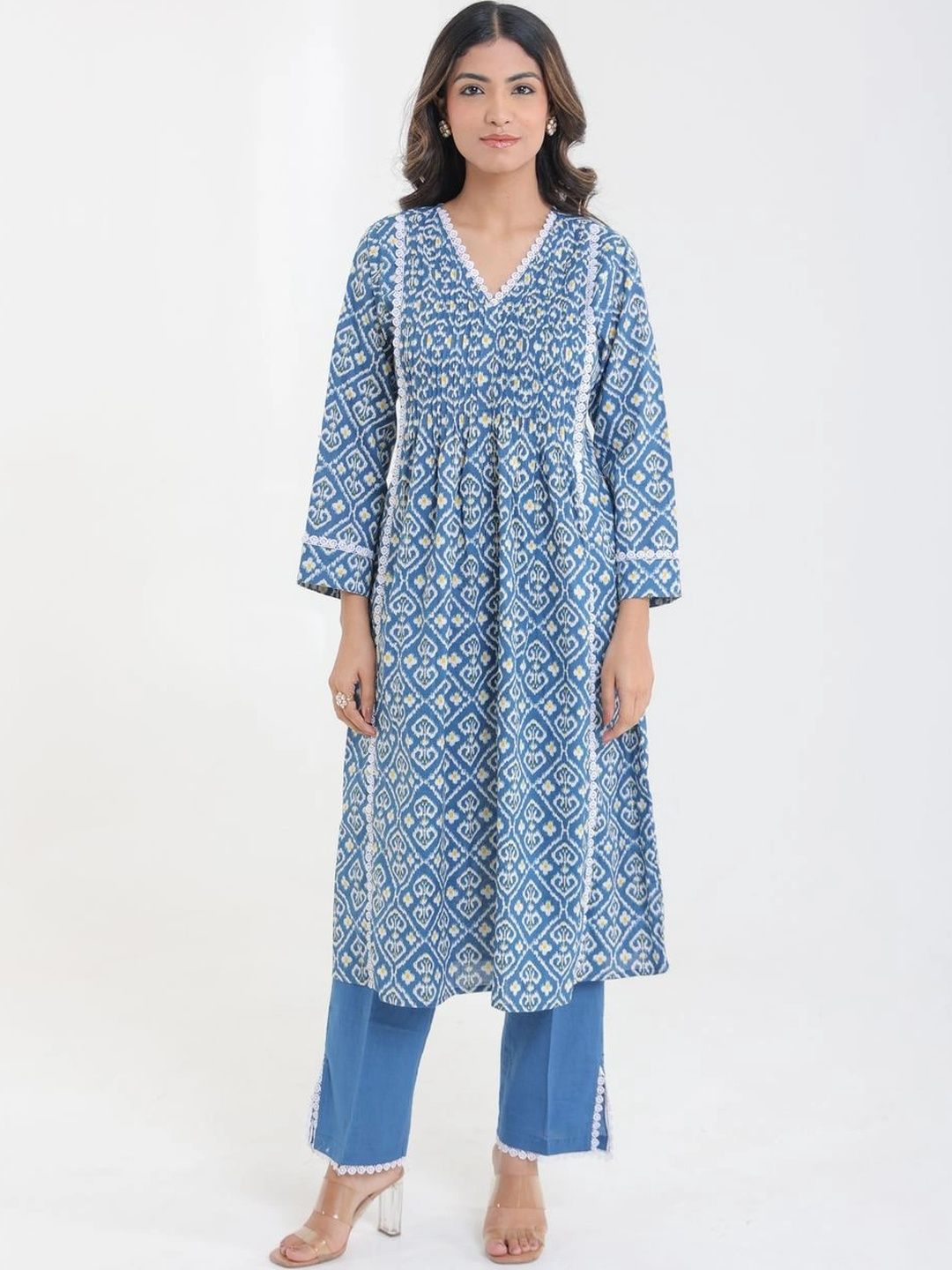 Chhaap tilak Ethnic Motifs Printed V-Neck Pure Cotton Handloom Kurti-picture-40