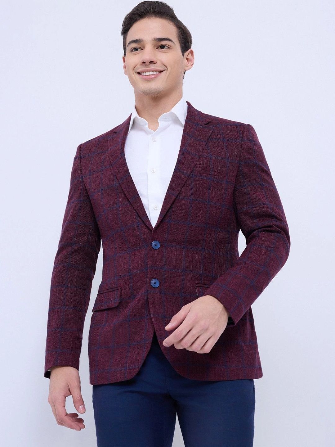 Raymond Checked Notched Lapel Single-Breasted Formal Blazer-picture-38
