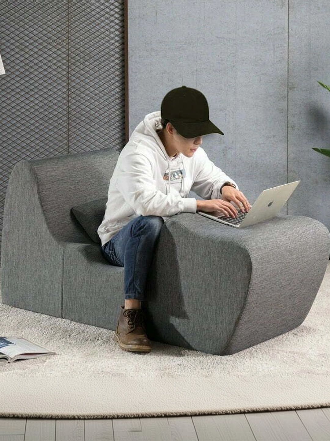 INDIAWOODMART Grey Self Design Wooden Lounge Chair-picture-21