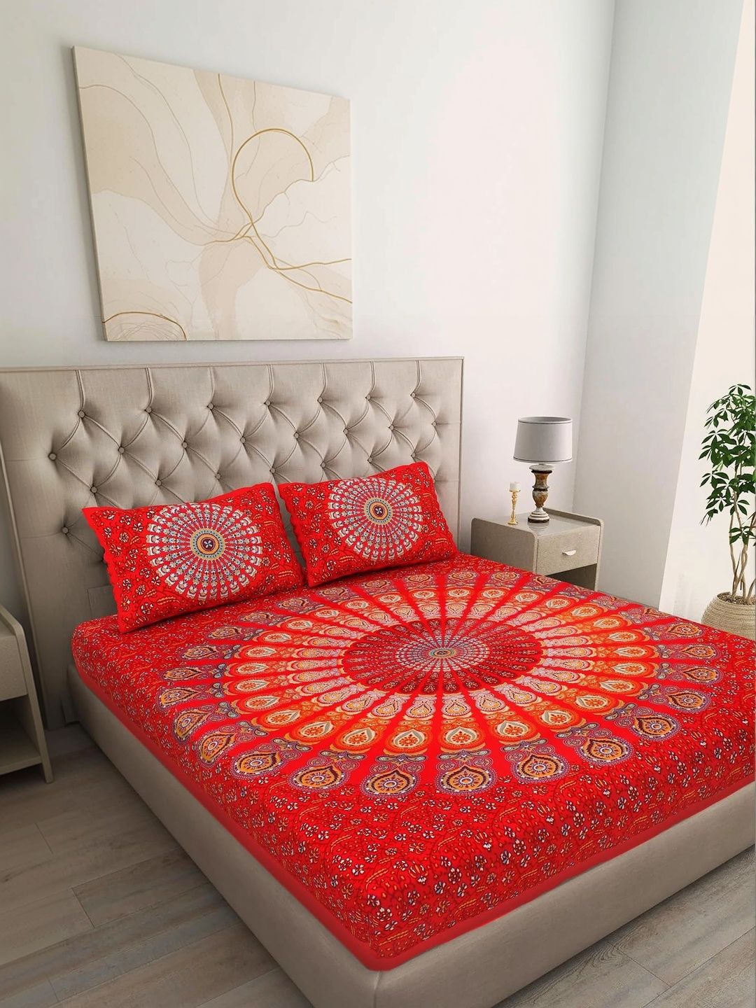 TIMELESS TRENDS Red 144 TC Bedsheet with 2 Pillow Covers-picture-43