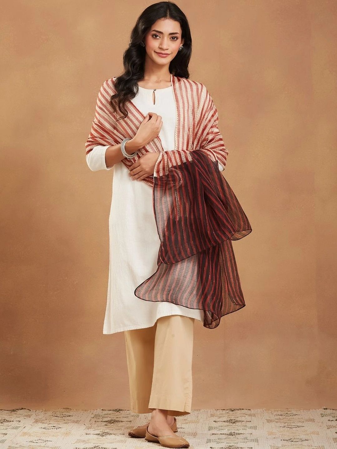 Fabindia Striped Cotton Silk Blend Dupatta-picture-34