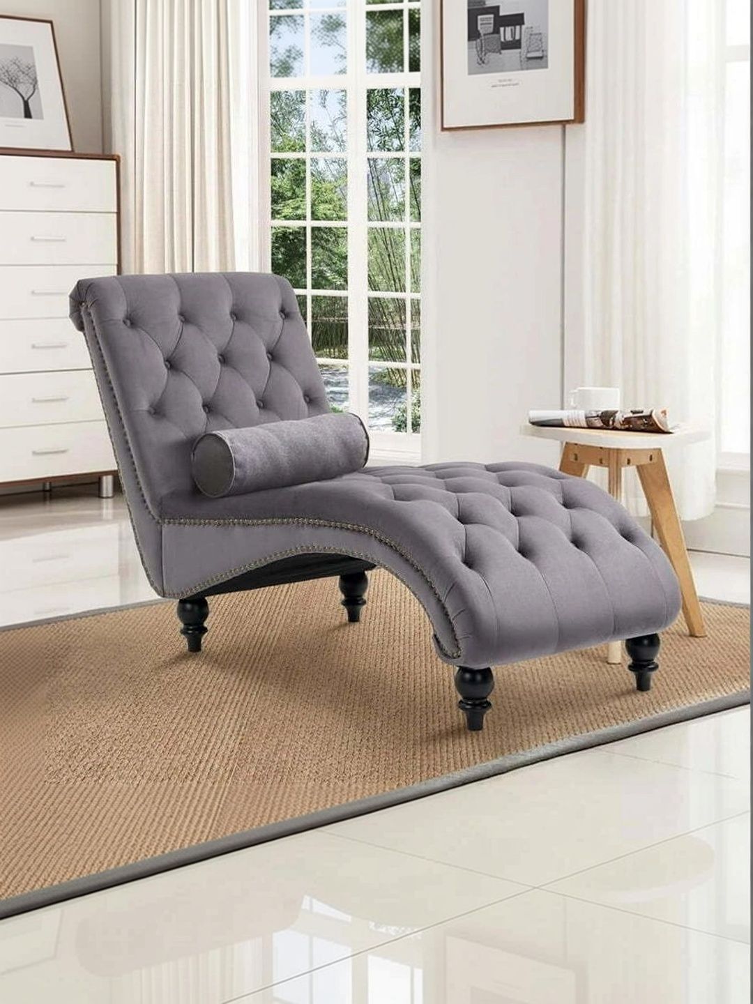 INDIAWOODMART Grey Textured Sofa With Wood Legs-image-42